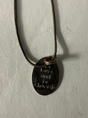 Love and to Cherish Oval Pendant Necklace - Silver Tone